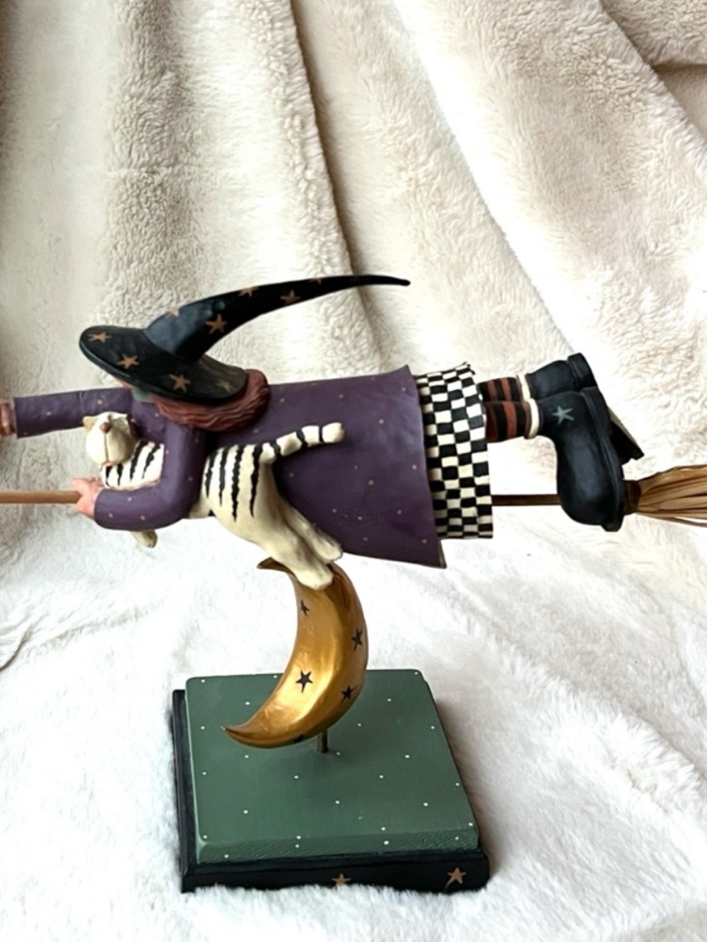Williraye Studio WEST BOUND Flying Witch Cat Halloween Wood Art Collectible